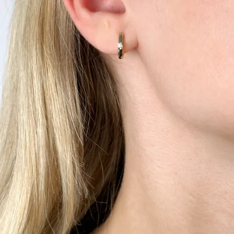 12 mm Diamant Kreole in 14 Karat Gold mit Diamant