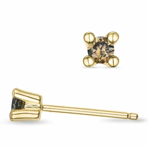 2 x 0,10 ct braunen Diamant Solitärohrstecker in 14 Karat Gold mit braunem Diamant 