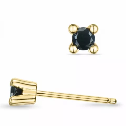 2 x 0,10 ct schwarzem Diamant Solitärohrstecker in 14 Karat Gold mit schwarz Diamant 