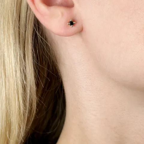 2 x 0,10 ct schwarzem Diamant Solitärohrstecker in 14 Karat Gold mit schwarz Diamant
