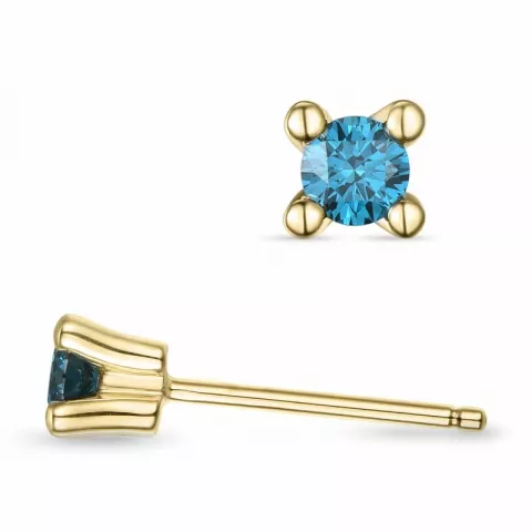 2 x 0,14 ct blauem behandelter Naturdiamant Solitärohrstecker in 14 Karat Gold mit blauem Diamant 