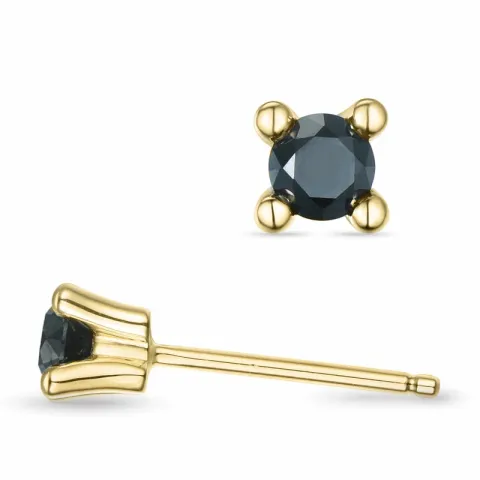 2 x 0,15 ct schwarzem Diamant Solitärohrstecker in 14 Karat Gold mit schwarz Diamant