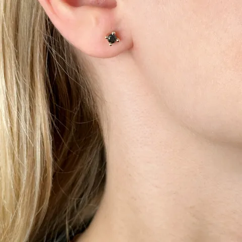 2 x 0,15 ct schwarzem Diamant Solitärohrstecker in 14 Karat Gold mit schwarz Diamant
