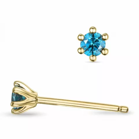 2 x 0,09 ct blauem behandelter Naturdiamant Solitärohrstecker in 14 Karat Gold mit blauem Diamant 
