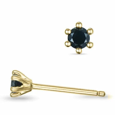 2 x 0,10 ct schwarzem Diamant Solitärohrstecker in 14 Karat Gold mit schwarz Diamant 