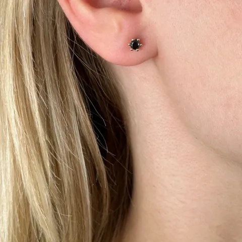 2 x 0,15 ct schwarzem Brillant Solitärohrstecker in 14 Karat Gold mit schwarz Diamant