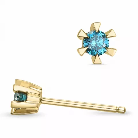 2 x 0,09 ct blauem behandelter Naturdiamant Solitärohrstecker in 14 Karat Gold mit blauem Diamant 