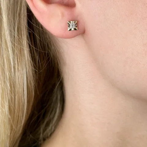 viereckigem Brillantohrringen in 14 Karat Gold mit Diamant