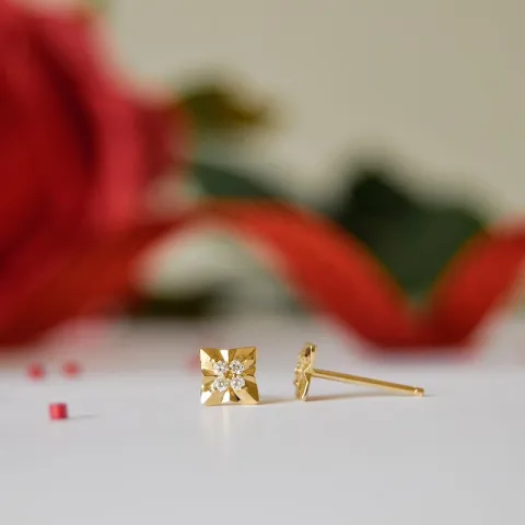 viereckigem Brillantohrringen in 14 Karat Gold mit Diamant