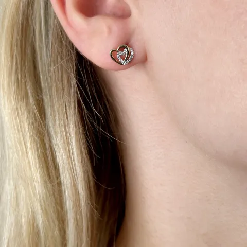 Herz Diamant Ohrstecker in 14 Karat Gold und Weißgold mit Diamant