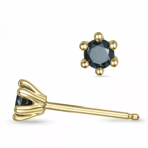2 x 0,20 ct schwarzem Diamant Solitärohrstecker in 14 Karat Gold mit schwarz Diamant 
