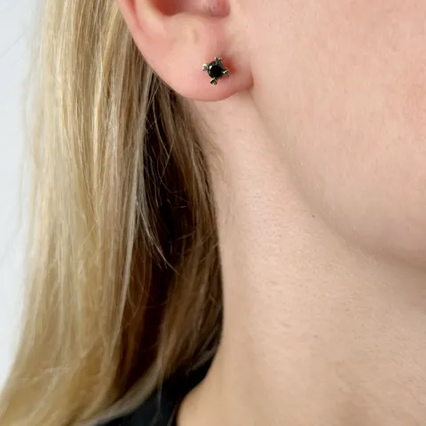 2 x 0,25 ct schwarzem Diamant Solitärohrstecker in 14 Karat Gold mit schwarz Diamant