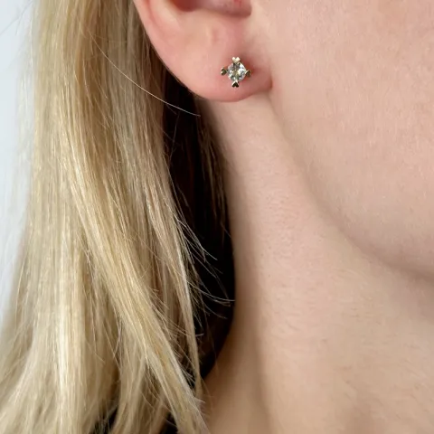 2 x 0,25 ct weißen Quarz Solitärohrstecker in 14 Karat Gold mit Quarz