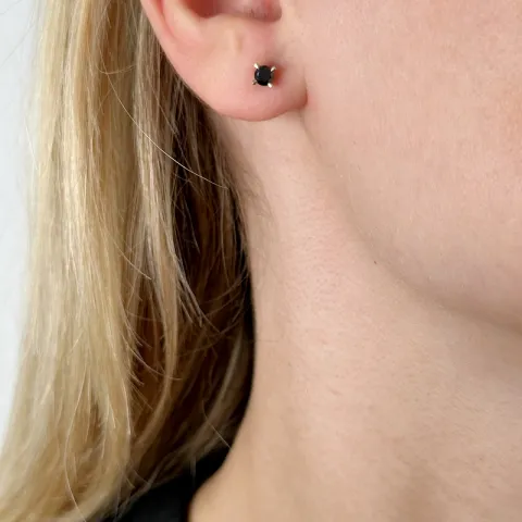 2 x 0,20 ct schwarzem Diamant Solitärohrstecker in 14 Karat Gold mit schwarz Diamant