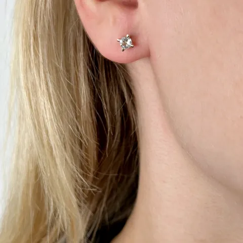 2 x 0,25 ct weißen Quarz Solitärohrstecker in 14 Karat Gold mit Quarz