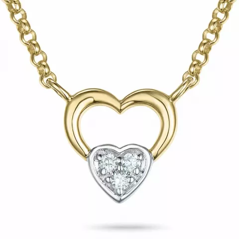 45 cm Halskette mit Herzförmiger Anhänger aus 14 Karat Gold und Weißgold 0,03 ct