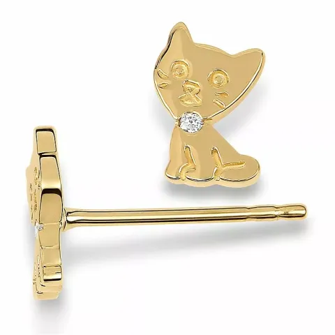 Katzen diamant ohrstecker in 14 karat gold mit diamanten