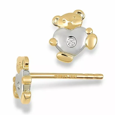 Teddybär Diamant Ohrstecker in 14 Karat Gold, rhodiniert mit Diamant