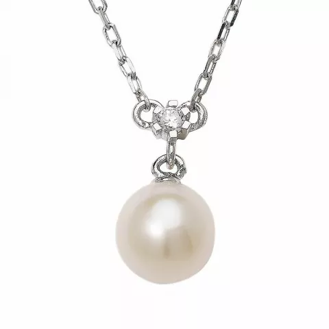 Echten Perle Halskette in 14 karat Weißgold 0,06 ct