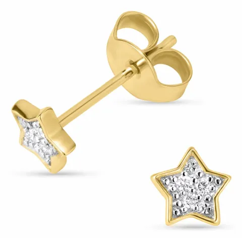 Stern Ohrstecker in 14 Karat Gold, rhodiniert mit Diamant