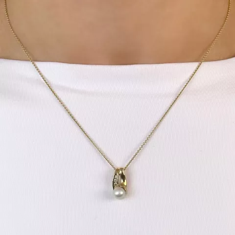 Perle Diamantanhänger in 14 karat Gold 0,053 ct