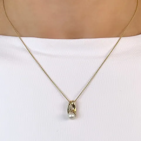 Perle Diamantanhänger in 14 karat Gold 0,053 ct