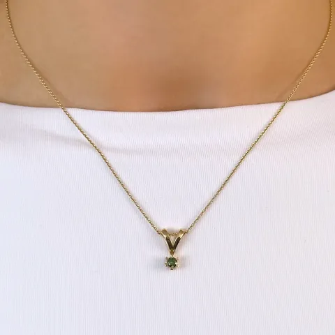 0,14 ct grünem behandelter Naturdiamant Solitäranhänger in 14 karat Gold 0,14 ct