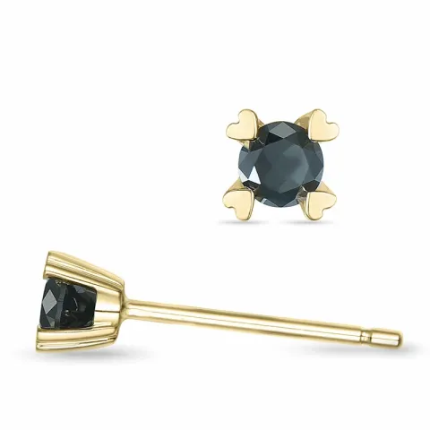 2 x 0,10 ct schwarzem Diamant Solitärohrstecker in 14 Karat Gold mit schwarz Diamant 