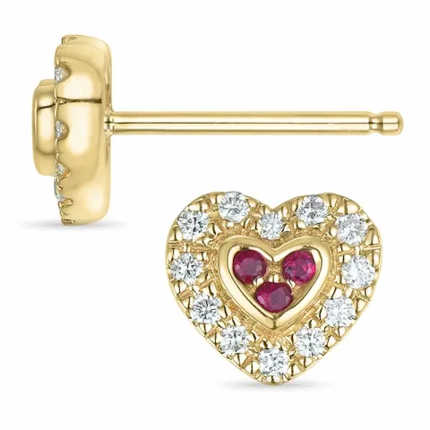 Herz Rubin Brillantohrringen in 14 Karat Gold mit Rubin und Diamant