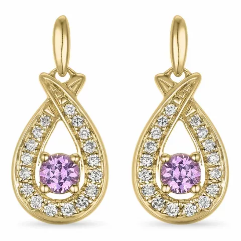 Tropfen pink Saphir Ohrringe in 14 Karat Gold mit pinkfarbenem Saphir und Diamant 