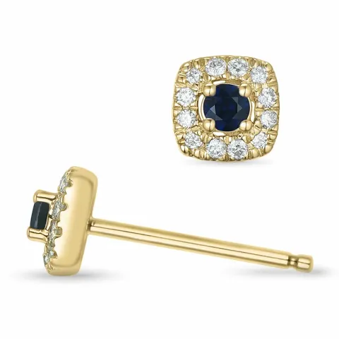 viereckigem Saphir Brillantohrringen in 14 Karat Gold mit Saphir und Diamant
