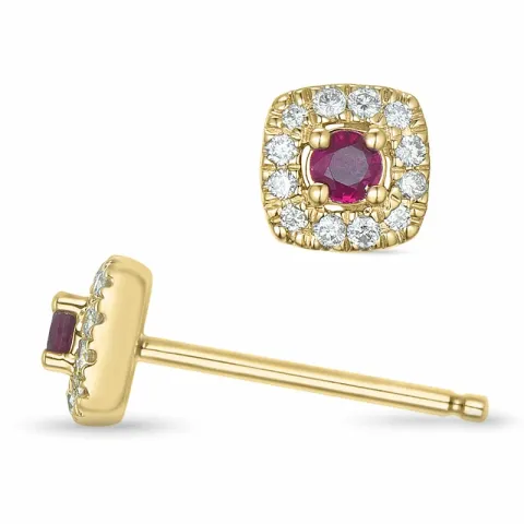 viereckigem Rubin Brillantohrringen in 14 Karat Gold mit Rubin und Diamant