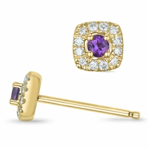 viereckigem Amethyst Brillantohrringen in 14 Karat Gold mit Amethyst und Diamant 