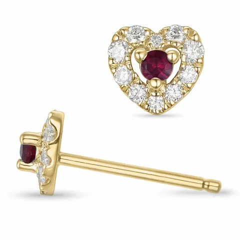 Herz Rubin Brillantohrringen in 14 Karat Gold mit Rubin und Diamant