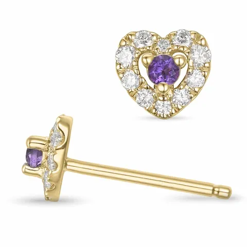 Herz Amethyst Brillantohrringen in 14 Karat Gold mit Amethyst und Diamant