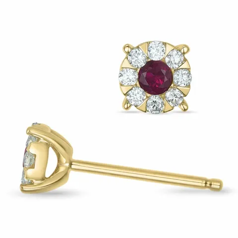 Rubin Brillantohrringen in 14 Karat Gold mit Rubin und Diamant