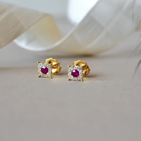 Rubin Brillantohrringen in 14 Karat Gold mit Rubin und Diamant
