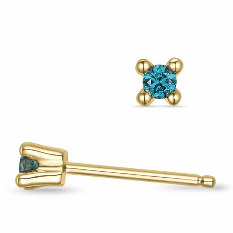 2 x 0,05 ct blauem behandelter Naturdiamant Solitärohrstecker in 14 Karat Gold mit blauem Diamant