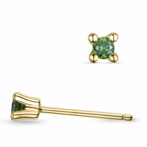 2 x 0,05 ct grünen behandelter Naturdiamant Solitärohrstecker in 14 Karat Gold mit grünem Diamant 