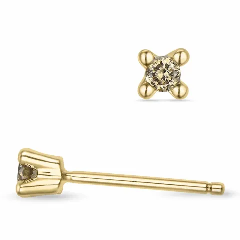 2 x 0,05 ct braunen Diamant Solitärohrstecker in 14 Karat Gold mit braunem Diamant