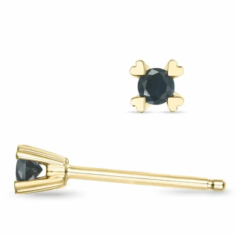 2 x 0,05 ct schwarzem Diamant Solitärohrstecker in 14 Karat Gold mit schwarz Diamant 