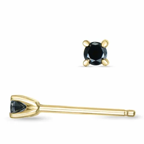 2 x 0,05 ct schwarzem Diamant Solitärohrstecker in 14 Karat Gold mit schwarz Diamant
