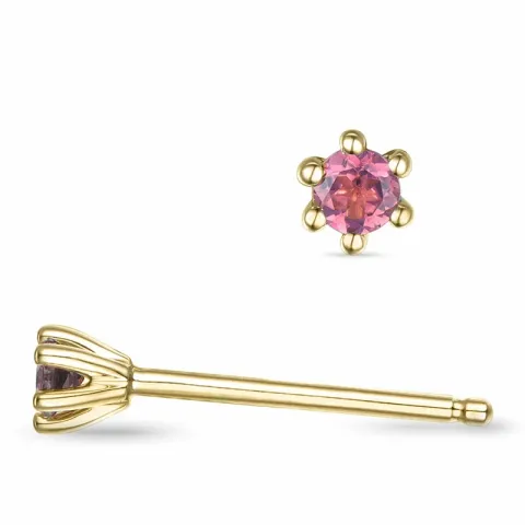 2 x 0,05 ct pink Turmalin Solitärohrstecker in 14 Karat Gold mit Turmalin