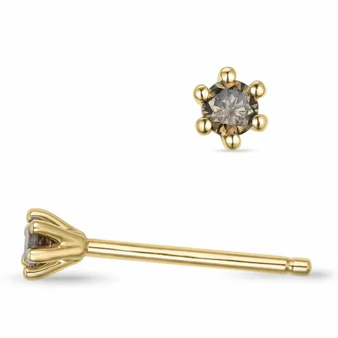 2 x 0,05 ct dunkelbraun Diamant Solitärohrstecker in 14 Karat Gold mit dunkelbraun Diamant