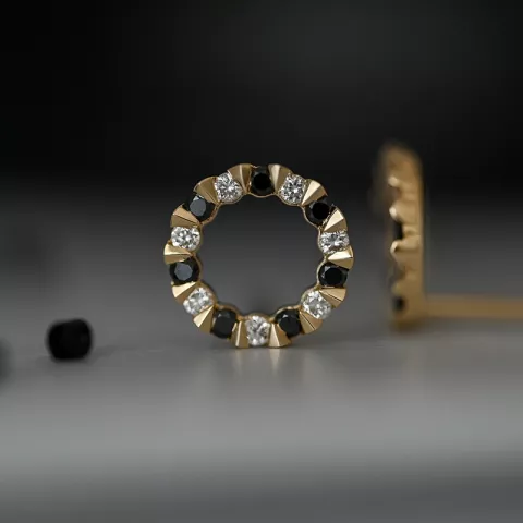 runden schwarzem Diamant Ohrstecker in 14 Karat Gold mit Diamant und schwarz Diamant 