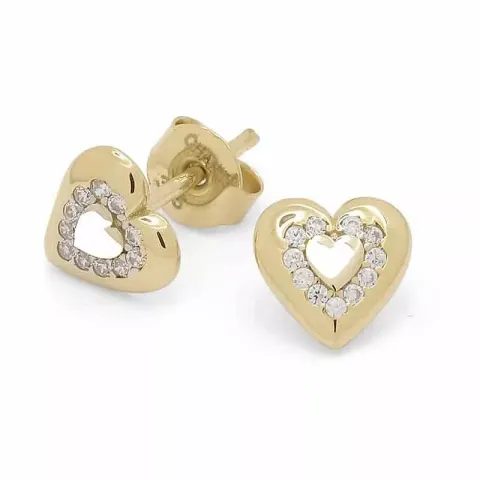 Herz Ohrstecker in 9 Karat Gold und Weißgold mit Zirkon