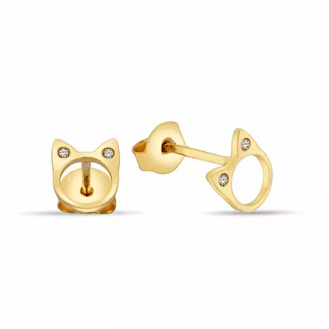 Katzen Ohrringe in 9 Karat Gold mit 