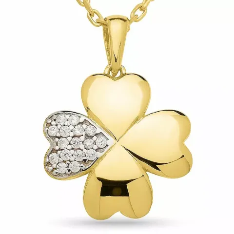 Herz Kleeblatt Halskette aus vergoldetem Sterlingsilber und Herzförmiger Anhänger aus 9 Karat Gold