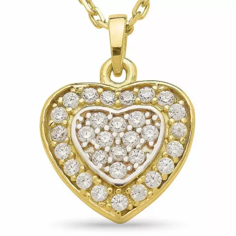 Herz Halskette aus vergoldetem Sterlingsilber und Herzförmiger Anhänger aus 9 Karat Gold und Weißgold