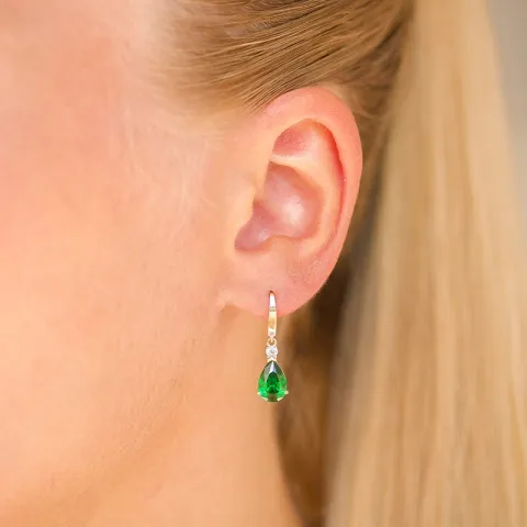tropfenförmiger Ohrringe in 9 Karat Gold mit Smaragd und Zirkon - Gold Collection